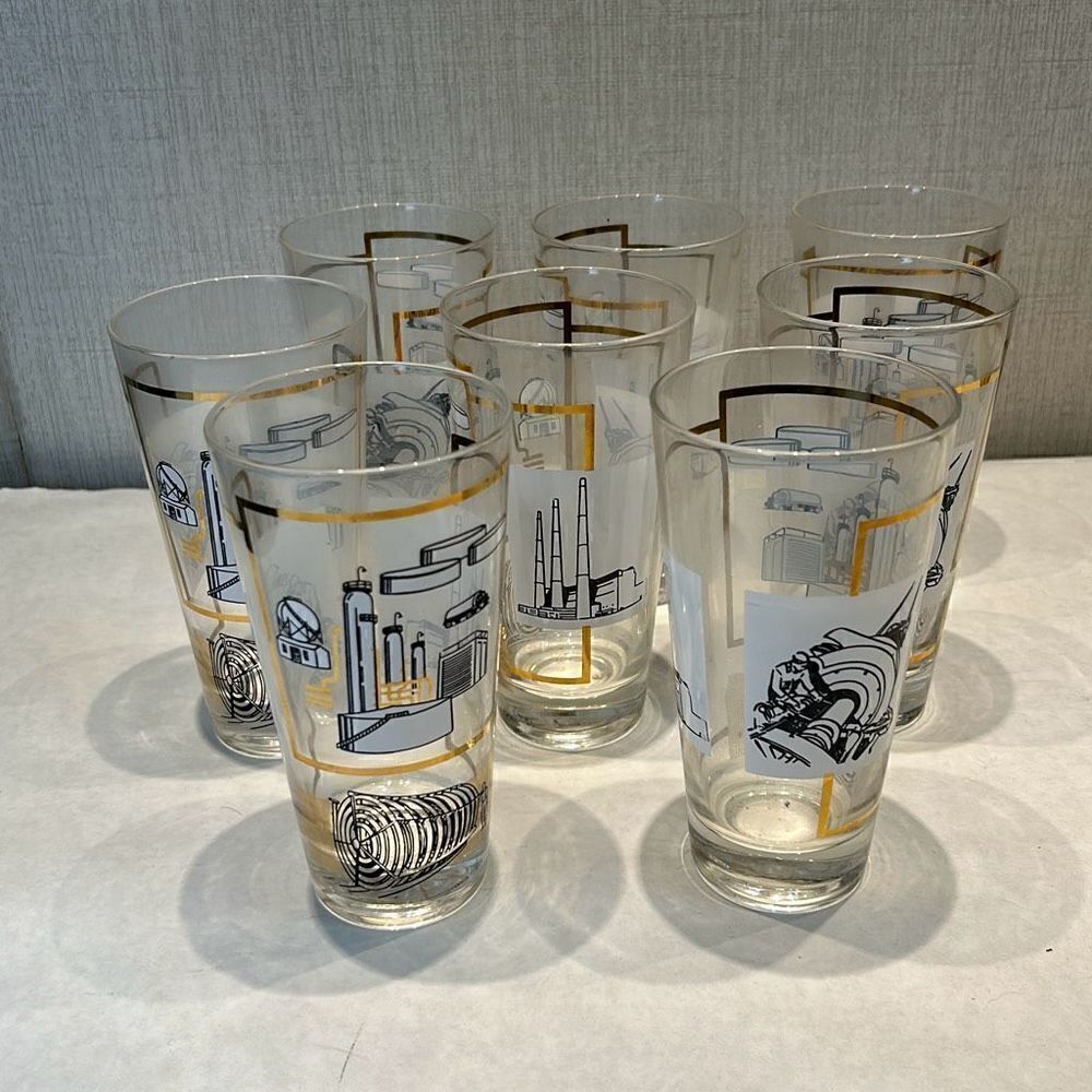 Vtg Osborne Kemper Thomas Oil Refinery Glasses Tumblers Set Drinkware Industrial